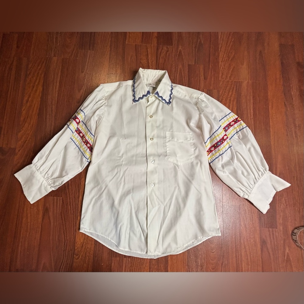 Vintage Embroidered Puff Sleeve Shirt Top Boho Hippy Renaissance Fair Womens 12